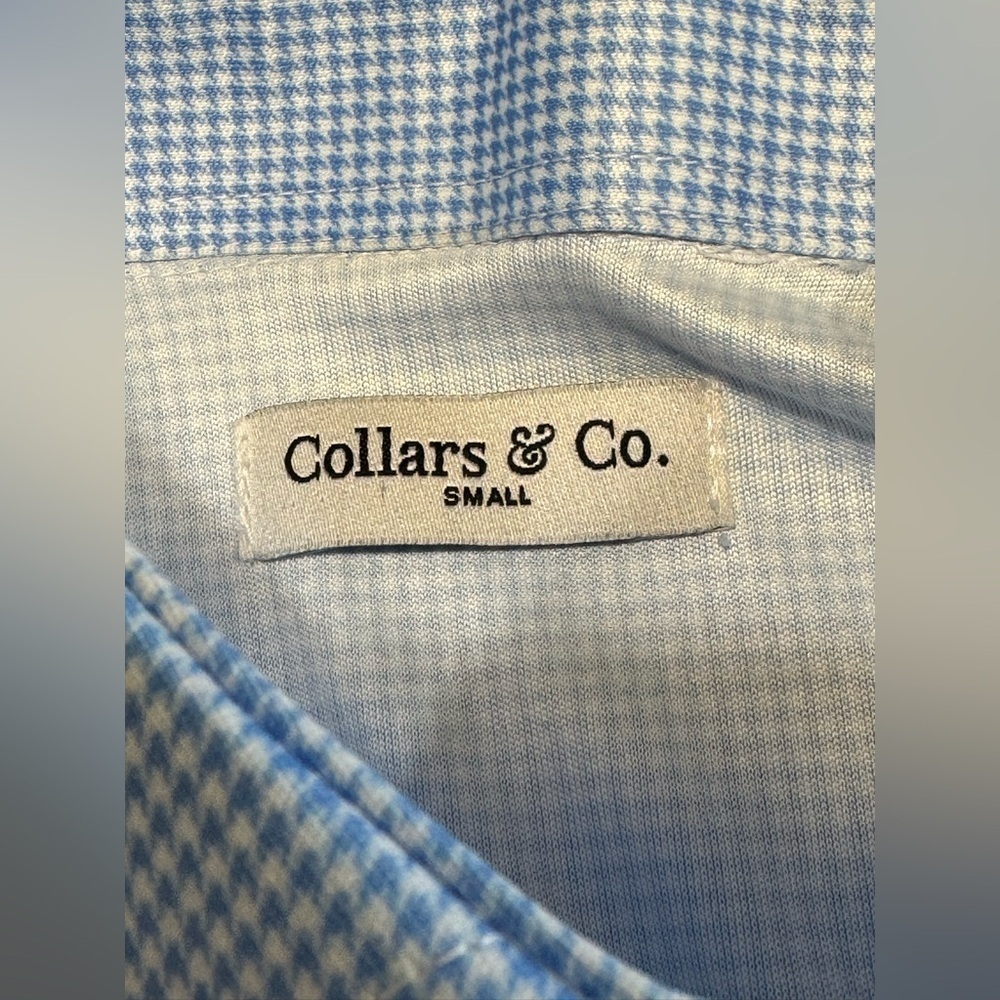 Collars and Co Dress Collar Golf Polo Shirt Size Small Blue Houndstooth - Picture 3 of 7